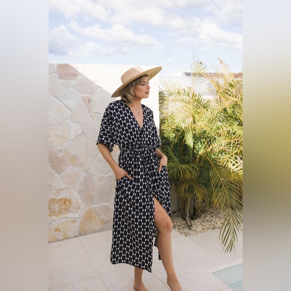 BAIIA Cecile Kaftan Dress in Miragel Geometric Print Beach Dress SZ M